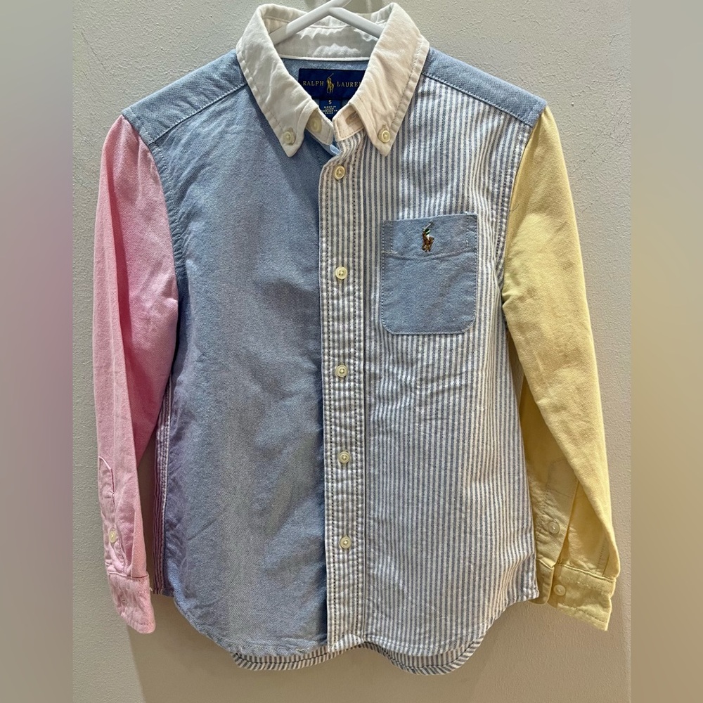 Polo by Ralph Lauren Striped Cotton Oxford Fun Shirt  Boys Pastel Colour Size 5